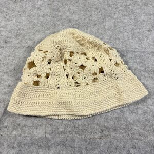 Handmade Knit Crochet Bucket Hat Cap 12" x 8" Off White Cream Boho Hippie EUC